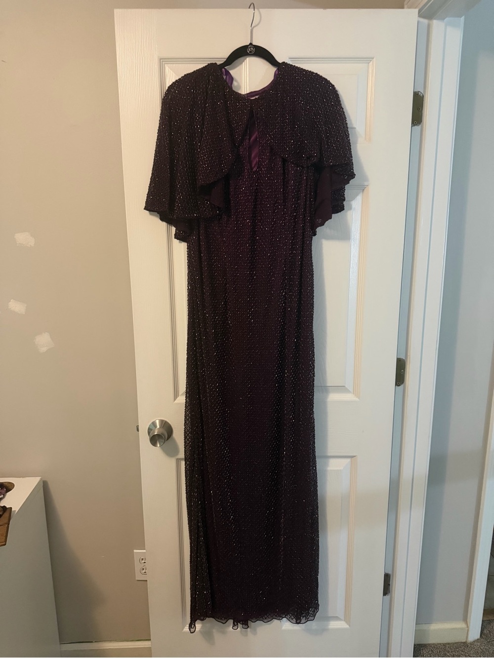 NWT Mac Duggal Sequin Cape Sleeve Gown Amethyst 18W